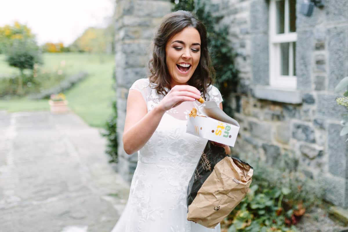 bride eating a mcdonalds