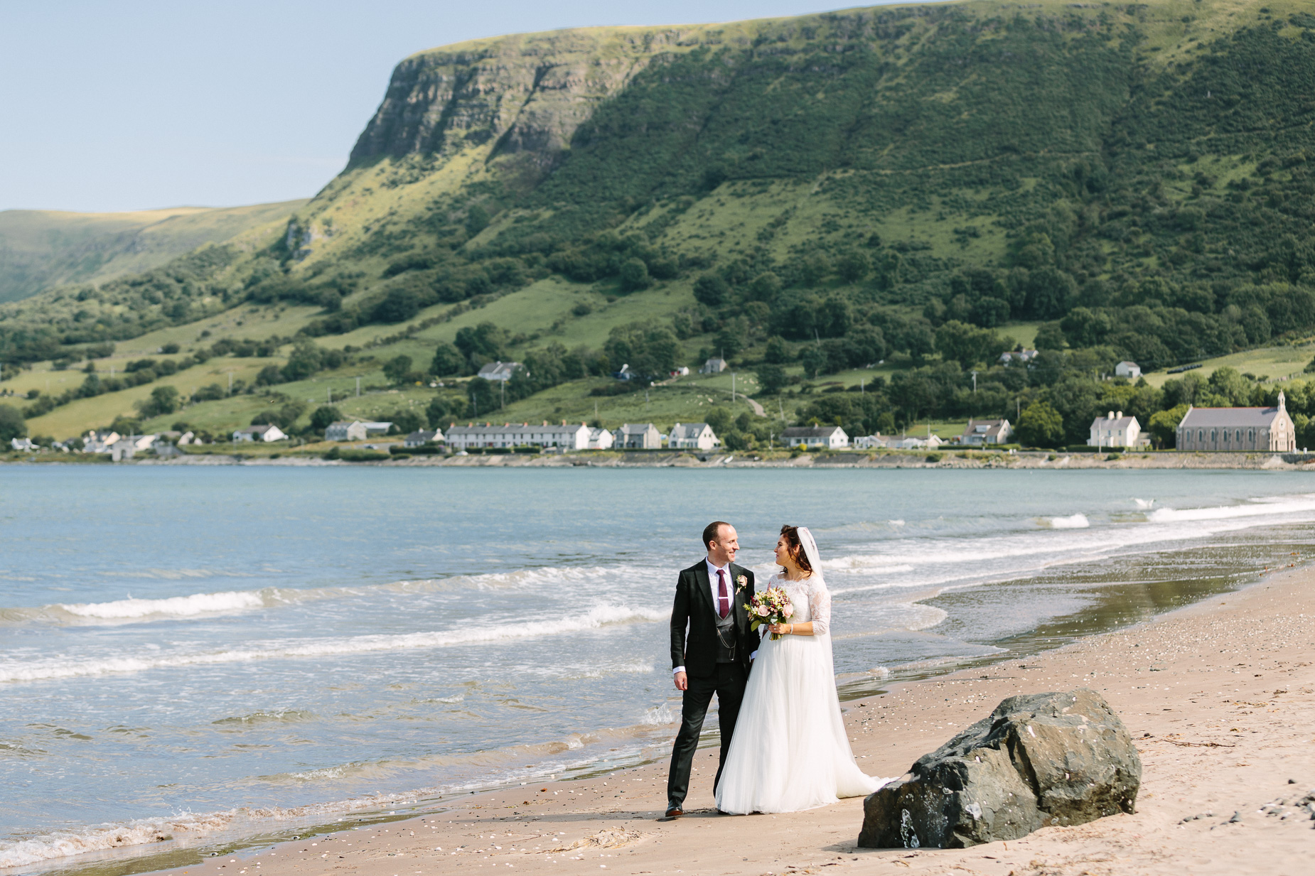 Glenariffe beach bride and groom